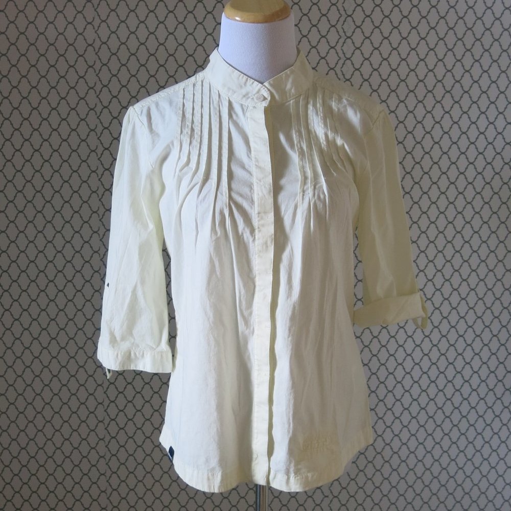 Bench Folded 3/4 Sleeve Button Down Pleated Tunic Top Blouse - Size Medium